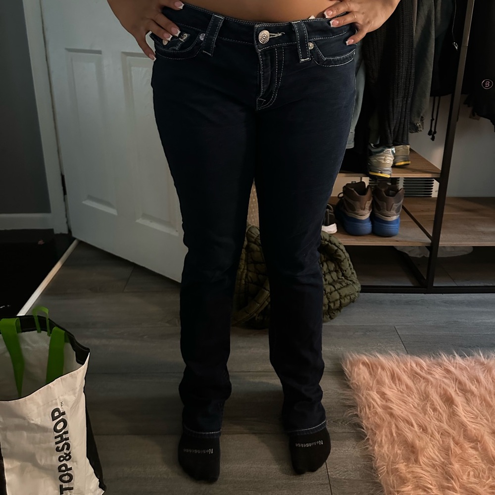 Navy Blue White Stiched True Religion Jeans